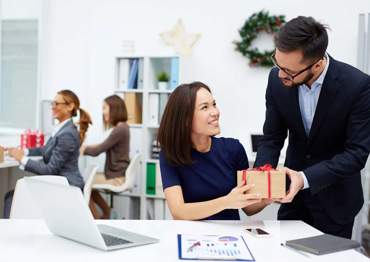 Employee receiving a Christmas Gift