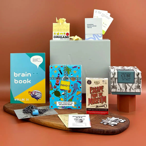 Each Puzzled gift box contains a selection of fun challenges, puzzles and games that challenge the mind and encourage critical thinking.