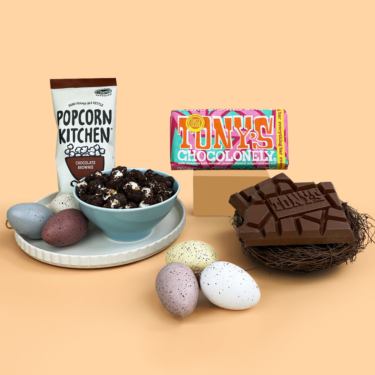 Chocolate bar and popcorn Easter gift