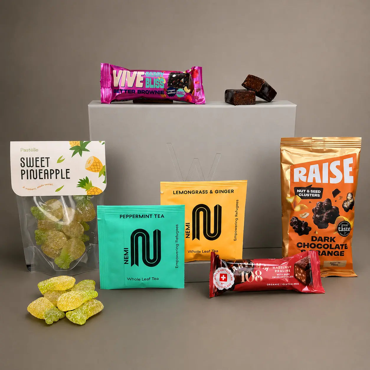 A vegan and gluten-free snack box crafted entirely from Black and Ethnic Minority founded brands.