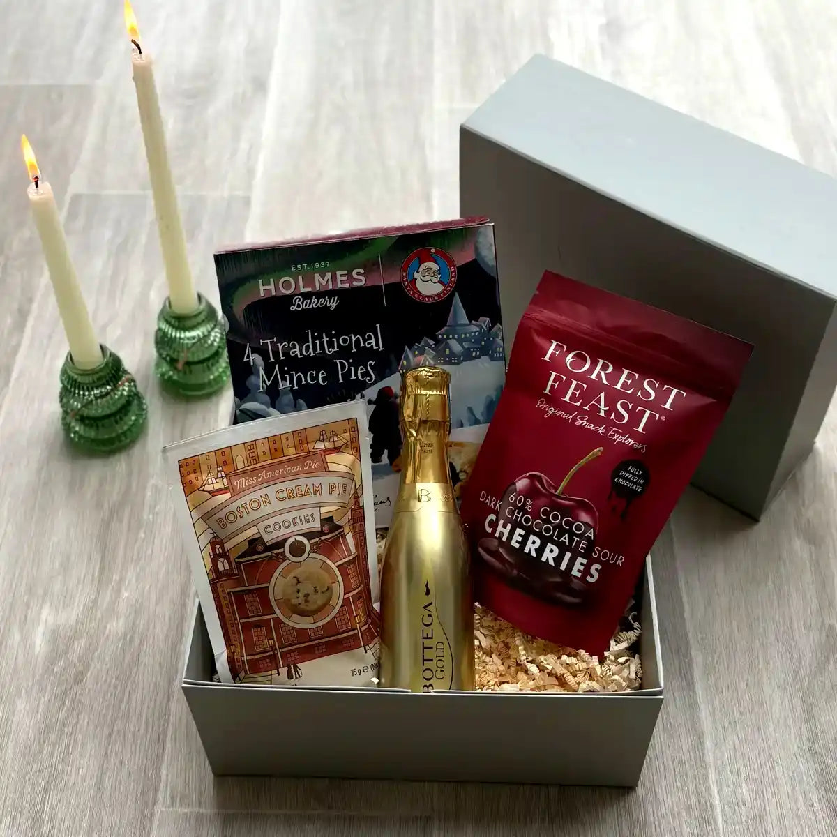 Jingle Christmas Gifts with festive treats and prosecco.