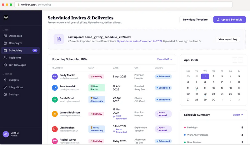 Scheduled gift invites