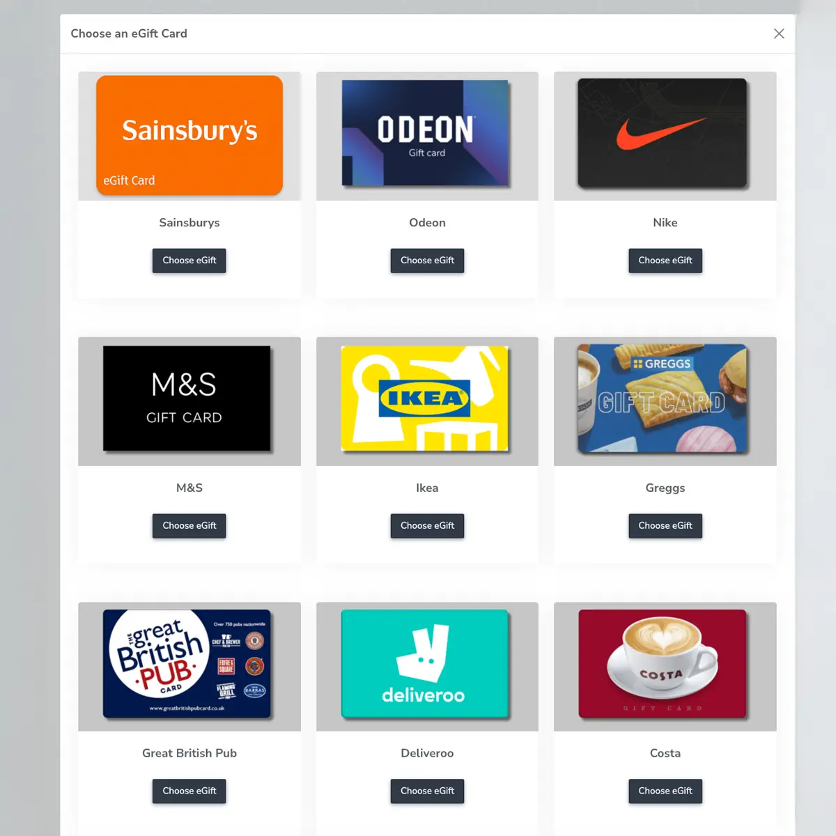 eGift Card Choices